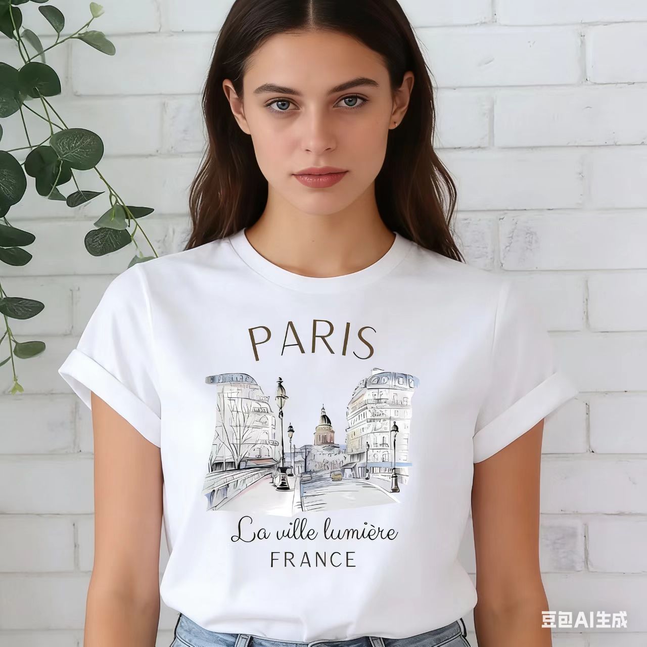 Summer Clothing In Paris - Белая футболка с принтом городской архитектуры