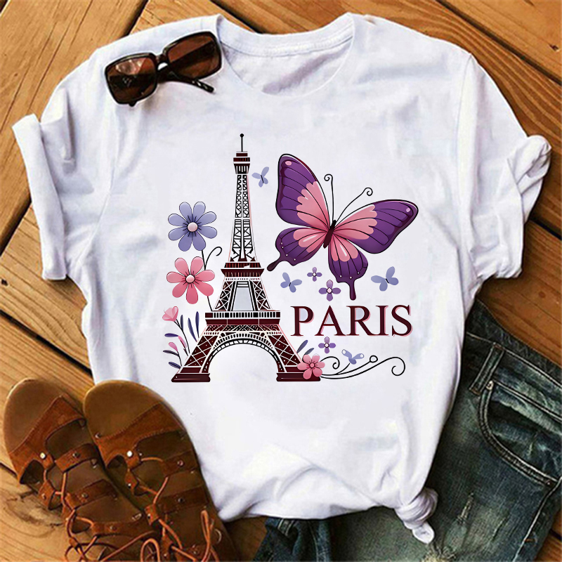 Summer Clothing In Paris - Футболка с цветочным принтом и бабочками