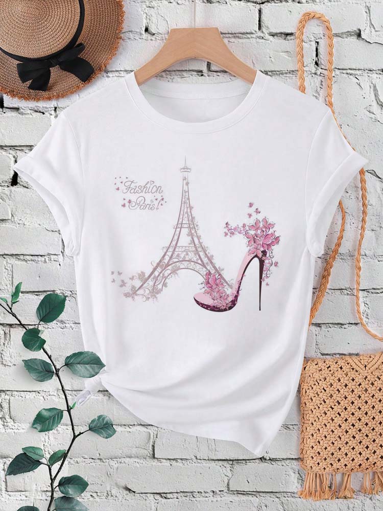 Summer Clothing In Paris - Модная женская футболка с принтом Эйфелевой