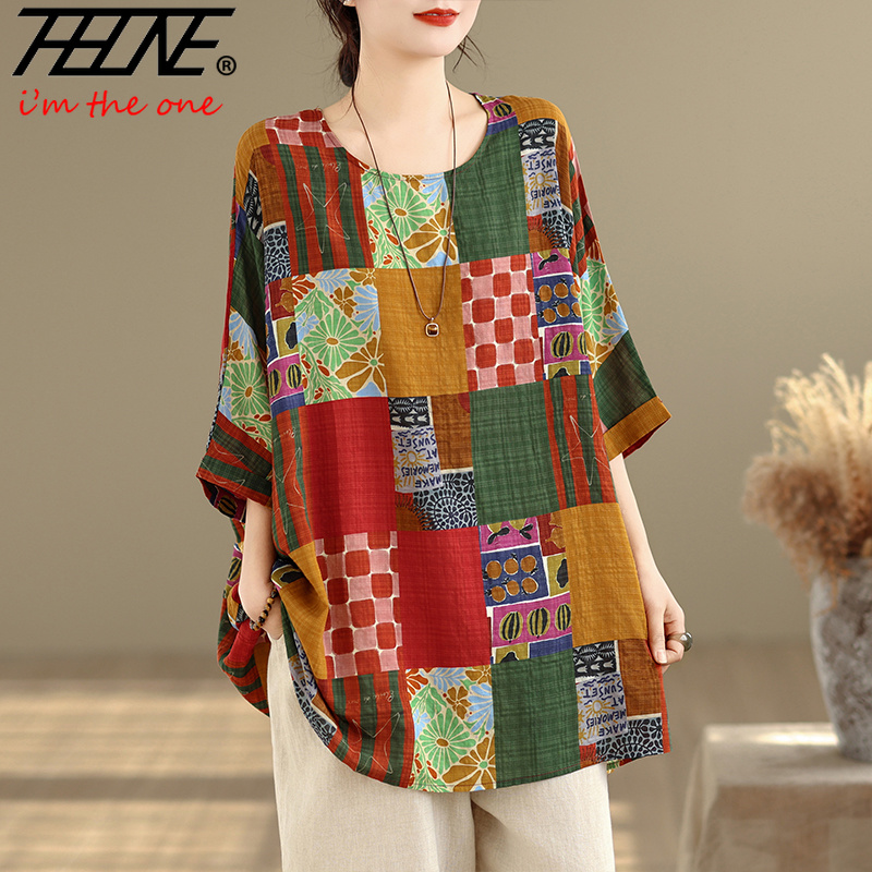 Summer Clothing Linen - Женская блузка THHONE с принтом, свободного