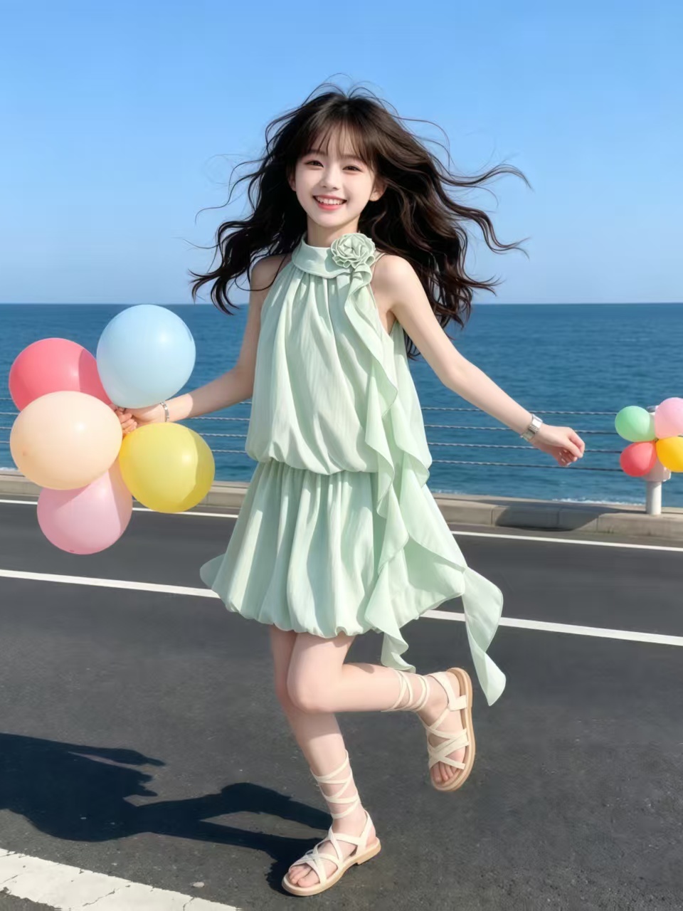 Summer Clothing Girl - Мятно-зеленый комплект из блузки с цветочным